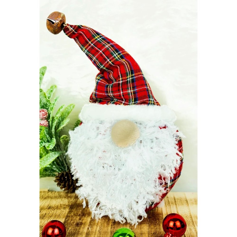 Christmas Santa Gnome. Shelf-Sitting. Red Plaid. NWT.